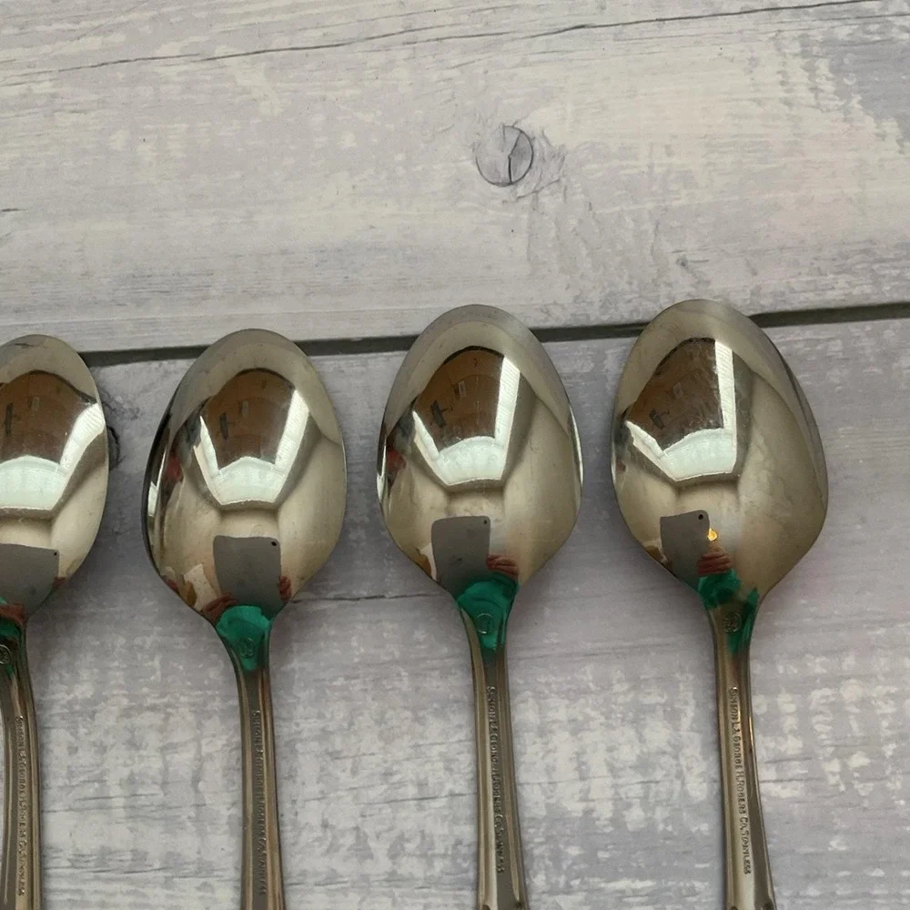 Simeon George Rogers Oneida HOMESTEAD 6 Oval Place Spoons Stainless Flatware #2